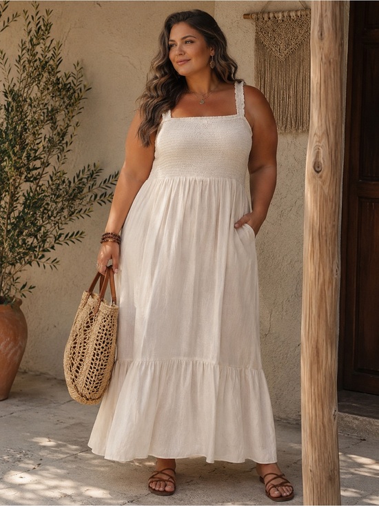 Chelsea28 Dresses & Skirts - Chelsea28 Cream Maxi Sundress with Smocked Bodice